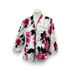 Dressbarn Womens Floral Kimono Style Blazer Jacket Size 18/20 Pink Black